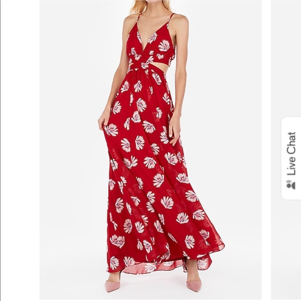 Palm Print Cut Out Elastic Waist Maxi Dress